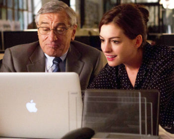 FILM STILL - THE INTERN -  TIN-03251FDr  Film Name: THE INTERN  Copyright: © 2015 WARNER BROS. ENTERTAINMENT INC. AND RATPAC-DUNE ENTERTAINMENT LLC ALL RIGHTS RESERVED  Photo Credit: Francois Duhamel  Caption: (L-r) ROBERT DE NIRO as Ben Whittaker and ANNE HATHAWAY as Jules Ostin in Warner Bros. Pictures' comedy "THE INTERN," a Warner Bros. Pictures release.