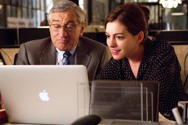 FILM STILL - THE INTERN -  TIN-03251FDr  Film Name: THE INTERN  Copyright: © 2015 WARNER BROS. ENTERTAINMENT INC. AND RATPAC-DUNE ENTERTAINMENT LLC ALL RIGHTS RESERVED  Photo Credit: Francois Duhamel  Caption: (L-r) ROBERT DE NIRO as Ben Whittaker and ANNE HATHAWAY as Jules Ostin in Warner Bros. Pictures' comedy "THE INTERN," a Warner Bros. Pictures release.