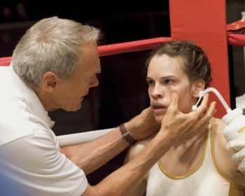 CLINT EASTWOOD as Frankie and HILARY SWANK as Maggie in Warner Bros. Pictures’ drama “Million Dollar Baby.”  The Malpaso production also stars Morgan Freeman.
PHOTOGRAPHS TO BE USED SOLELY FOR ADVERTISING, PROMOTION, PUBLICITY OR REVIEWS OF THIS SPECIFIC MOTION PICTURE AND TO REMAIN THE PROPERTY OF THE STUDIO. NOT FOR SALE OR REDISTRIBUTION.