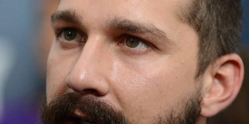 Actor Shia Labeouf, who plays the part of “Bible/Boyd Swan”, gives interviews with the media on the “Red Carpet” during the world premiere of the movie Fury at the Newseum in Washington D.C.  (Department of Defense photo by Marvin Lynchard)