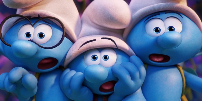 Brainy (Dany Pudi), Clumsy (Jack McBrayer) and Hefty (Joe Manganiello) in Columbia Pictures and Sony Pictures Animation's SMURFS: THE LOST VILLAGE.